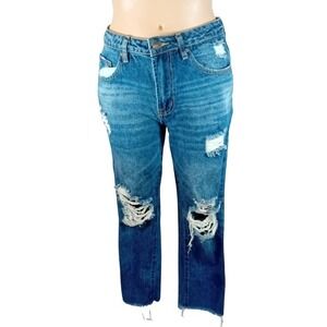 Modern Juniors Madden Girl‎ Distressed Ripped Jeans Knee Medium Wash Mid Rise 27